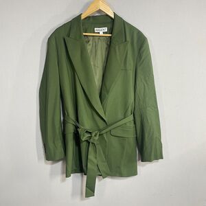 Argent Blazer Women 12 Green Belted Seasonless Wool Classic Academia Oversized
